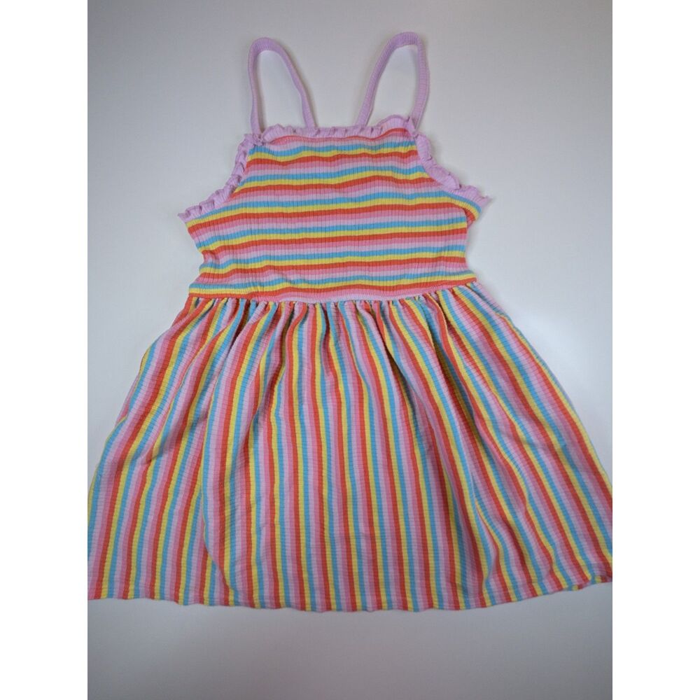 Cat & Jack Girls 5T Rainbow Stripe Sleeveless Dress Ruffle Summer Sundress